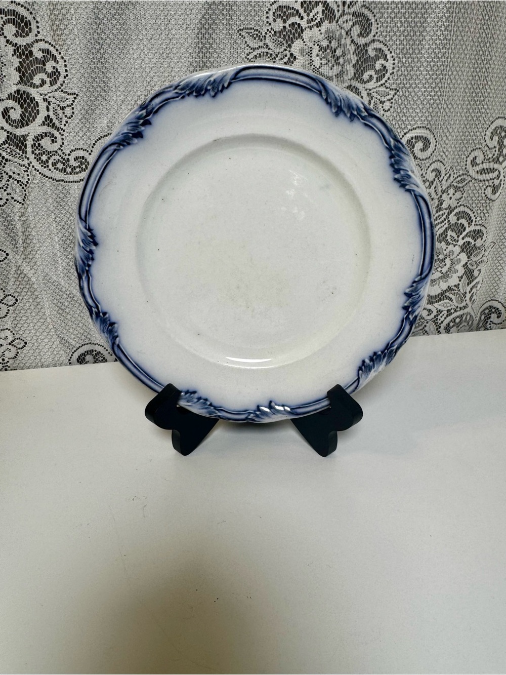 Antique W.H. Grindley Fleur Blue Melbourne Plate Scalloped Scroll Rim- England